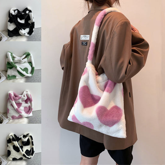 Love Heart Shoulder Bags Winter Plush Shopping Bags For Women - ETXBOUTIQUE 